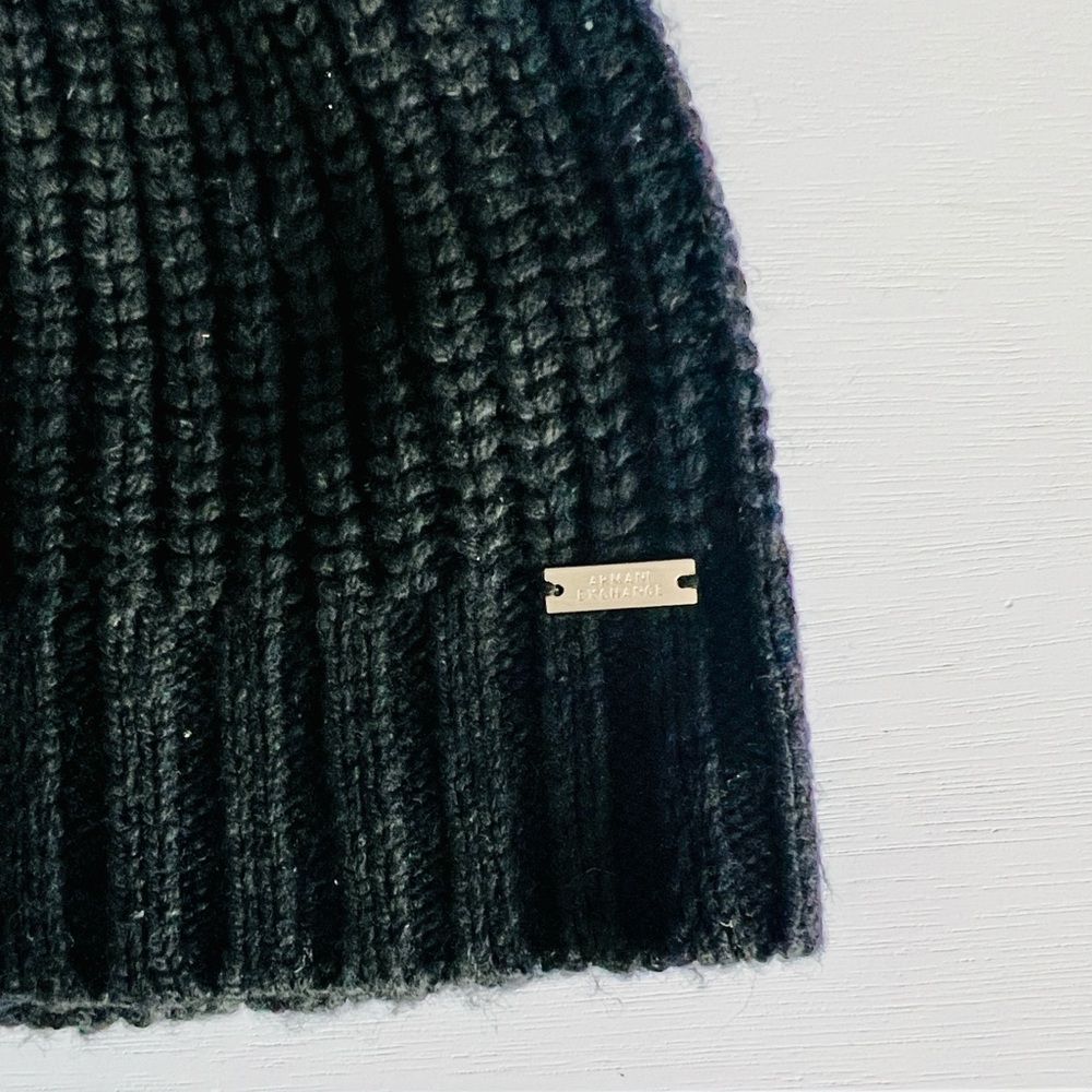 Armani Exchange black pompom topped wool beanie - Picture 2 of 6